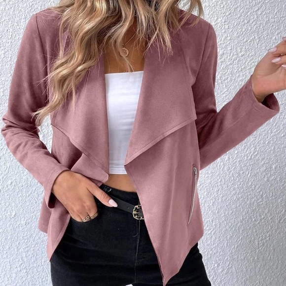 Luxe Army Green Vegan Suede Open Front Jacket - Picture 3 of 11